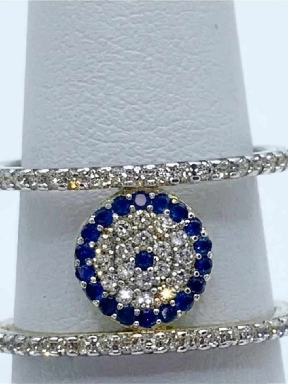 925 Sterling Silver Evil Eye Double Band Ring - Made in Turkey Size 6-7